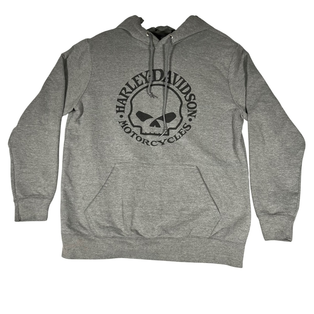 Harley Davidson Mens Willie G Skull Hoodie Grey Graphic Pullover Sweatshirt M